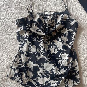 Loft Cami Black and Off White Floral Camisole